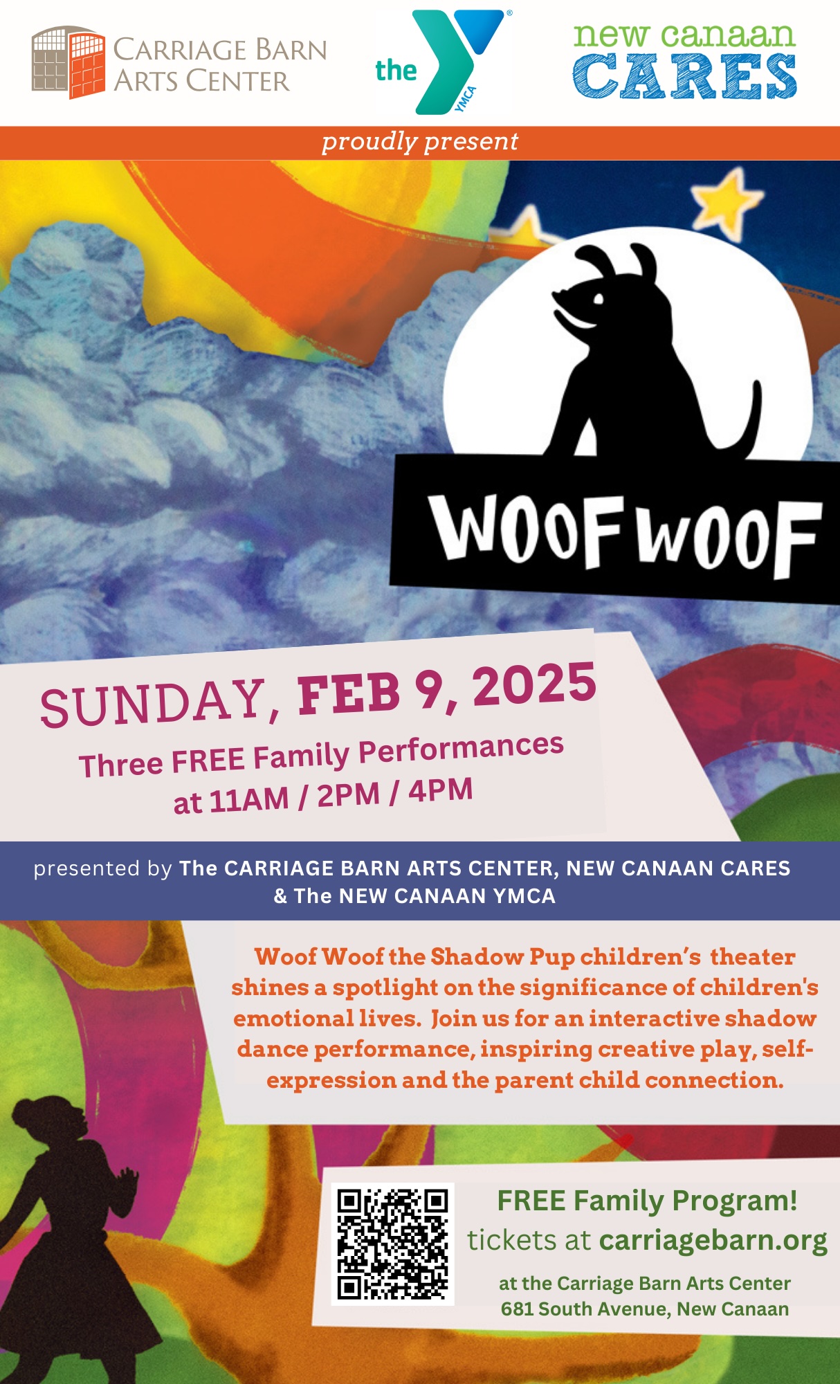 Shadow Dance Storytime featuring Woof Woof the Shadow Pup – February 9 at 11 AM, 2 PM & 4 PM